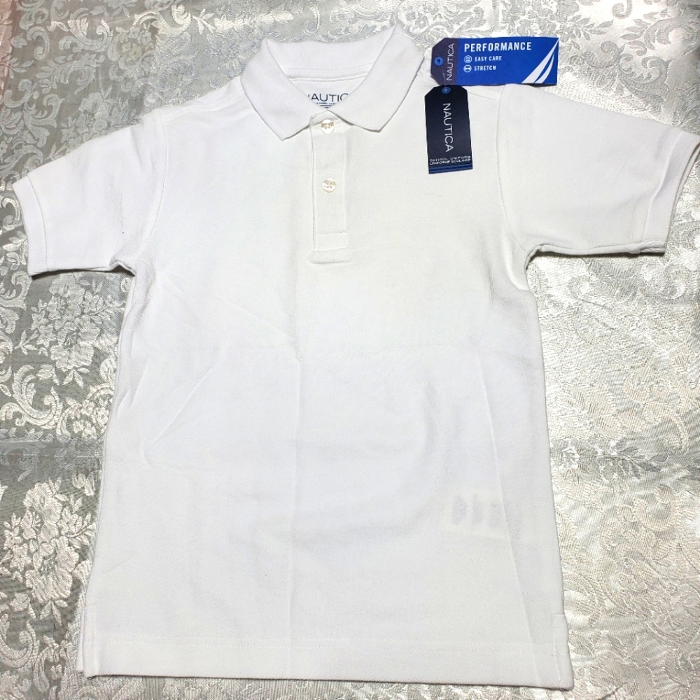 NWT Nautica Boys' Big School Uniform Short Sleeve Polo Shirt, Button Closure